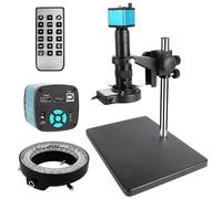 Kit de caméra CCD pour Microscope Industriel, Microscope de Laboratoire numérique 4K HDMI USB avec télécommande, Support stéréo et éclairage annulaire LED, Objectif vidéo électronique 180X