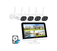 Kit de caméra de surveillance sans fil 8CH 13 NVR-4 caméras 5MP avec disque dur de 1 To -Blanc