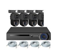Kit De Caméra Extérieure À Double Objectif 6MP HD H.265 POE NVR 8 Canaux, Enregistreur Surveillance CCTV Sécurité Domicile, Vision Nocturne(None,NVR and 4 Black)