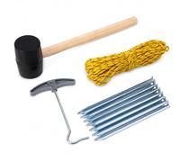 Kit de camping 9 pièces - 6 piquets de tente de 23 cm, corde d'arrimage de 20 m, marteau en caoutchouc 220 g et extracteur de sardines - Accessoires de tente complets pour camping, festival et