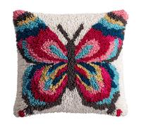 Kit de Canevas à Nouer pour Débutants,Papillon,Latch Hook Coussin kit 43x43 cm,Modèle Pré-imprimé,Set DIY Tapis à Crochet