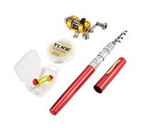 Kit de canne à pêche avec moulinet Mini télescopique portable de poche en alliage d'aluminium + moulinet Ligne de pêche en aluminium souple Leurres doux Appâts Crochets à leurre