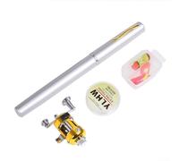 Kit de canne à pêche compact de 1 mètre avec moulinet et ligne 5 sections en fibre de carbone en métal léger et portable pour une utilisation en extérieur (Y4516 Argent)