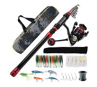 Kit de Canne à pêche en Carbone, Roue de pêche rétractable avec appâts au leurre, Ensemble Complet pour Les Amateurs de pêche en Eau salée et en Eau Douce, léger et Portable de