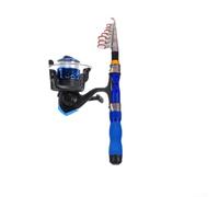 Kit de canne à pêche télescopique en fibre de carbone avec moulinet portable et léger pour voyage, pêche en plein air, bobine en alliage d'aluminium (bleu 1,9 m)