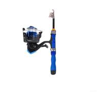 Kit de canne à pêche télescopique mini avec moulinet pour combo avec canne en carbone et bobine en alliage d'aluminium, design léger pour voyage et utilisation en extérieur (bleu 1 m)