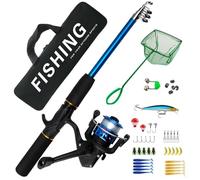 Kit de canne à pêche télescopique - Moulinet de voyage | Mallette de pêche compacte avec canne à pêche et accessoires, outil de démarrage léger pour eau salée et eau douce pour hommes, cadeau pour les