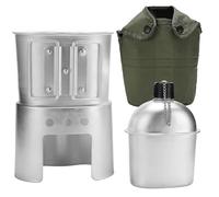 Kit de Cantine, Cantine en métal en Aluminium de 850 ML avec Tasse et poêle, Ensemble Complet cantines Militaires pour Le Camping, la randonnée et Les Aventures en Plein air en Acier Inoxydable