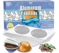 Kit de capsules Vertuo réutilisables, avec 100 couvercles hermétiques en aluminium, support, brosse, pour remplir les capsules Vertuo (100 couvercles en aluminium)
