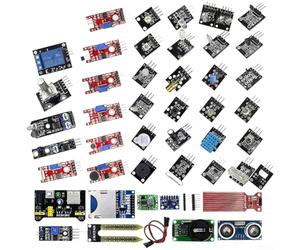 Kit de capteur 37 en 1 pour Arduino avec module d'alimentation 5 V - Kit de démarrage d'apprentissage électronique avec platine d'expérimentation LCD1602 et fils de démarrage pour projets de robotique