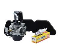 Kit de carburation : carburateur sport 17,5mm avec E-Choke + filtre à air RMS + bougie NGK BR9ES Piaggio TPH Typhoon