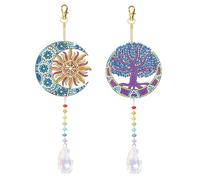 Kit De Carillon Éolien Peint en Diamant 5d À Deux Pièces, Suncatcher Peint en Diamant DIY, Porte-Clés de Carillon Éolien Peint en Diamant 5d, Adapté pour La Décoration de Maison (Lune + Arbre)