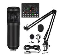 Kit de Carte Son, Ensemble de Microphone à condensateur avec (en Option) Carte Son en Direct, Support Antichoc en métal et Filtre Anti-Pop à Double Couche for Le podcasting en Direct(Style B Black)