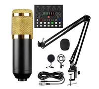 Kit de Carte Son, Ensemble de Microphone à condensateur avec (en Option) Carte Son en Direct, Support Antichoc en métal et Filtre Anti-Pop à Double Couche for Le podcasting en Direct(Style B Gold)