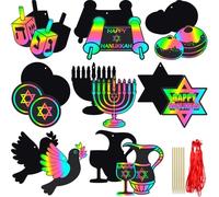 Kit de cartes à gratter Happy Hanukkah - Kit de papier à gratter - Cartes artisanales de décoration de vacances juives - Fournitures de fête Hanoukka - Décorations à suspendre - Cartes essentielles