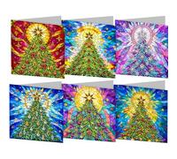 Kit de cartes d'arbre de Noël avec peinture diamant à faire | Toile adhésive à code couleur, perceuse en résine, perceuse complète, Kit de cartes d'art scintillantes faites à la main