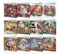 Kit de cartes de Noël 5D avec peinture diamant à faire soi-même - Motif Père Noël cardinal - Cartes de vœux pliables - 01 - Père Noël cardinal