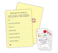 Kit de cartes de remerciement pour enseignant - Thank You For Being An Awesome Teacher - 10 Fill In About My Teacher et 20 autocollants de remerciement, cadeau de fête des enseignants, cartes de