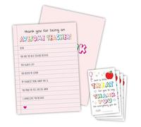 Kit de cartes de remerciement pour enseignant - Thank You For Being An Awesome Teacher - 10 Fill In About My Teacher et 20 autocollants de remerciement, cadeau de fête des enseignants, cartes de
