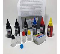 Kit de cartouches rechargeables vides + 700 ml d'encre avec 4 flacons noirs, cartouches auto réSET originales Inkjet type 16XL T16 1631-1632-1633-1634 + bidons de recharge pour Epson Workforce WF2010, WF255 10, WF22. 510WF, WF2520NF, WF2520, WF2530WF, WF2540WF, WF2630, WF2630WF, WF2650, WF2650WF, WF2660, WF2660WF. Haute qualité AAA+++