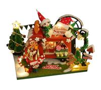 Kit de CASA de muñecas en miniatura navideña, CASA de bricolaje de Madera hecha a Mano Con tema de automóvil pequeño Con Luz de Cadena, cálido albergue navideño Para familiares y