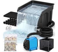 Kit de cascade de bassin avec pompe silencieuse de 3700 l/h et cage filtrante, tube ondulé de 4 m, média filtrant pour bassins extérieurs jusqu'à 11300 l