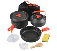 Kit de Casseroles Camping, 10Pcs Cuisine de Camping en Aluminium, Popotes Théière Cuillère Spatule Bol, Sac de Rangement à Cordon, pour Camping, Randonnée, Pique-nique