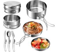 Kit de Casseroles de Camping, 7 Pcs Cuisine de Camping en Acier Inoxydable Pliable pour 1-2 Personnes, Kit de Cuisine de Cam POPOTE