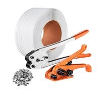 Kit de cercla for emballa de palettes avec tendeur, scelleuse, 100 m de feuillard PP et 100 scellés métalliques.