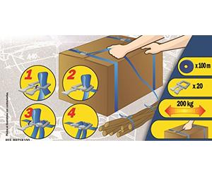 Kit de cerclage : Composé d'un rouleau de 100m + 50 boucles pour + ou - 20 cartons Mottez B971B100