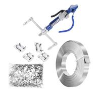 Kit de cerclage en acier, tendeur à vis et outil de coupe pour emballage haute résistance, bobine de cerclage en acier inoxydable 304 de 19 mm de large et 30 m de long, 100 boucles à oreilles, bleu