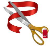 Kit de cérémonie d'ouverture extra large - 76,2 cm - Ciseaux de cérémonie dorés pour couper le ruban et ruban satin rouge 7,65 YD pour événements spéciaux - Ciseaux géants dorés pour inauguration et