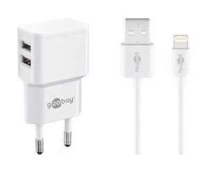 Kit de charge double goobay apple lightning 2,4 a - bloc d'alimentation avec 2 prises usb et cã¢ble apple lightning 1 m (blanc) Blanc G