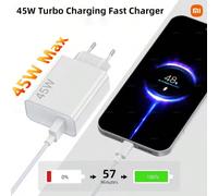 Kit de charge ultra-rapide 45W Xiaomi d'origine, version mondiale, chargeur mural de type A prise standard UE + câble de données Type-C de 1 mètre, charge rapide intelligente portable, blanc