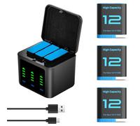 Kit de Chargeur de Batterie Hero12 (3 pièces) pour GoPro Hero 12, 11, 10, 9 Black, boîtier de Recharge 3 emplacements avec câble de Recharge USB-C