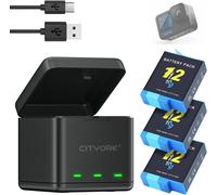 Kit De Chargeur De Batterie Pour Gopro Hero 12 Hero 11/10/9 Noir Avec Emplacements De Type C À Trois Canaux Avec Affichage Led Et Câble Usb (1 Chargeur + 3 Batteries)[USBC938]