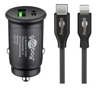 goobay - Compact 27 W Allume-Cigare USB C Distributeur / 12 V/Chargeur de Voiture Compact/Chargeur de Voiture USB C Power Delivery/Charge Rapide Comprend Un câble Lightning, 72166