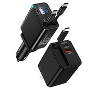 Kit de chargeur rétractable pour Apple iPhone 17 Pro Max 16 Air, Samsung Galaxy S25 Ultra S26, Pixel 10, adaptateur de chargeur de voiture rapide 47 W + prise murale pliable 35 W - Station de charge