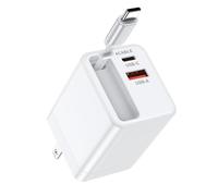 Kit de chargeur rétractable pour Apple iPhone 17 Pro Max 16 Air, Samsung Galaxy S25 Ultra S26, Pixel 10, adaptateur de chargeur de voiture rapide 47 W + prise murale pliable 35 W - Station de charge