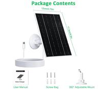 Kit de chargeur solaire portable 10W 5V Micro USB Type-C avec câble de 6,56 pieds, étanche, pour caméra de sécurité et téléphone portable 5V USB W