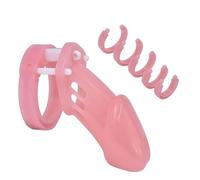 Kit de chasteté masculin léger - Dispositif avec 5 anneaux et 5 cadenas - Cage pénienne pour hommes, jouet sexuel, jeu sexuel adulte (Rose)