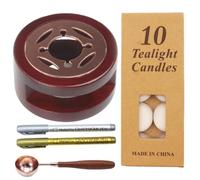 Kit de chauffe-cire avec 2 stylos à cacheter + 1 cuillère de cire et 10 bougies pour cachet de cire, enveloppes d'invitation de mariage, lettres (bois)