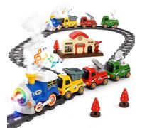 Kit de chemin de fer électrique pour enfants à partir de 3 ans - Train jouet avec véritable effet vapeur, lumière, musique, wagons magnétiques et rails combinables individuellement, bleu