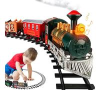 Kit de chemin de fer électrique pour garçons et filles avec lumière et son, kit de construction de chemin de fer avec locomotive à vapeur, wagon de marchandises, 4 chevaux et pistes pour enfants à