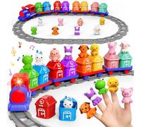 Kit de chemin de fer pour tout-petits - Jouet éducatif à partir de 1 à 3 ans - Kit de jeu sur rail avec animaux de la ferme et marionnettes à doigts - Jouet Montessori à trier