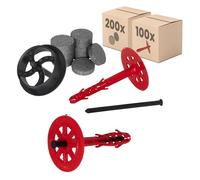 Kit de chevilles isolantes PROTEKTOR Ø10x120mm avec clou plastique (100 pièces + 200 rondelles + 1 fraise) pour ITE & isolation de façade, chevilles à frapper certifiées ETA Chevilles thermiques