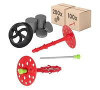Kit de chevilles isolantes PROTEKTOR Ø8x160mm avec clou en acier (100 pièces + 200 rondelles + 1 fraise) pour ITE & isolation de façade, chevilles à frapper certifiées ETA Chevilles thermiques