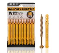 Kit de chevilles murales LEDSone, 1 paquet de 50 pièces, galvanisées au zinc, 8mm x 80mm, différentes tailles, briques, fixations, pour usage intérieur et extérieur (1 pack)