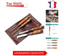 Kit de Ciseaux à Bois Professionnels Libraton - Lames Acier Cr-V et Étui Cuir