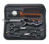 Kit de ciseaux de coiffure professionnel - FEBEST - 5,5 pouces - Inox 440C - Noir - Ensemble de 6 pièces